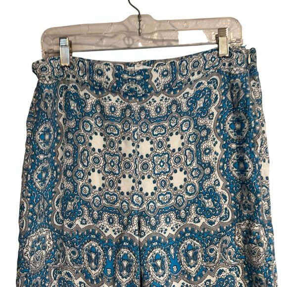 Feather Bone Blue White Wide Leg Pants Womens Sz 6 Paisley Boho Maximalist Loose - Picture 5 of 16